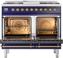 ILVE Nostalgie II 40-Inch Dual Fuel Freestanding Range with Removable Griddle in Midnight Blue with Brass Trim (UPD40FNMPMBG)