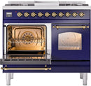 ILVE Nostalgie II 40-Inch Dual Fuel Freestanding Range with Removable Griddle in Midnight Blue with Brass Trim (UPD40FNMPMBG)