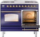 ILVE Nostalgie II 40-Inch Dual Fuel Freestanding Range with Removable Griddle in Midnight Blue with Brass Trim (UPD40FNMPMBG)