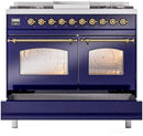 ILVE Nostalgie II 40-Inch Dual Fuel Freestanding Range with Removable Griddle in Midnight Blue with Brass Trim (UPD40FNMPMBG)