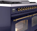 ILVE Nostalgie II 40-Inch Dual Fuel Freestanding Range with Removable Griddle in Midnight Blue with Brass Trim (UPD40FNMPMBG)