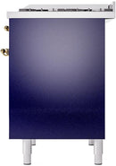 ILVE Nostalgie II 40-Inch Dual Fuel Freestanding Range with Removable Griddle in Midnight Blue with Brass Trim (UPD40FNMPMBG)