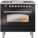 ILVE Nostalgie II 36-Inch Dual Fuel Freestanding Range with Removable Griddle in Glossy Black with Chrome Trim (UP36FNMPBKC)