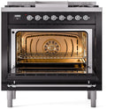 ILVE Nostalgie II 36-Inch Dual Fuel Freestanding Range with Removable Griddle in Glossy Black with Chrome Trim (UP36FNMPBKC)