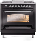 ILVE Nostalgie II 36-Inch Dual Fuel Freestanding Range with Removable Griddle in Glossy Black with Chrome Trim (UP36FNMPBKC)