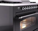 ILVE Nostalgie II 36-Inch Dual Fuel Freestanding Range with Removable Griddle in Glossy Black with Chrome Trim (UP36FNMPBKC)