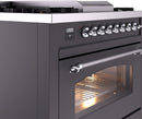 ILVE Nostalgie II 36-Inch Dual Fuel Freestanding Range with Removable Griddle in Matte Graphite with Chrome Trim (UP36FNMPMGC)