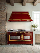 ILVE Nostalgie II 60-Inch Dual Fuel Freestanding Range with Removable Griddle in Antique White with Brass Trim (UP60FSNMPAWG)