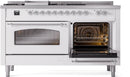 ILVE Nostalgie II 60-Inch Dual Fuel Freestanding Range with Removable Griddle in White with Chrome Trim (UP60FSNMPWHC)