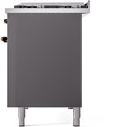 ILVE Nostalgie II 48-Inch Dual Fuel Freestanding Range with Removable Griddle in Matte Graphite with Bronze Trim (UP48FNMPMGB)