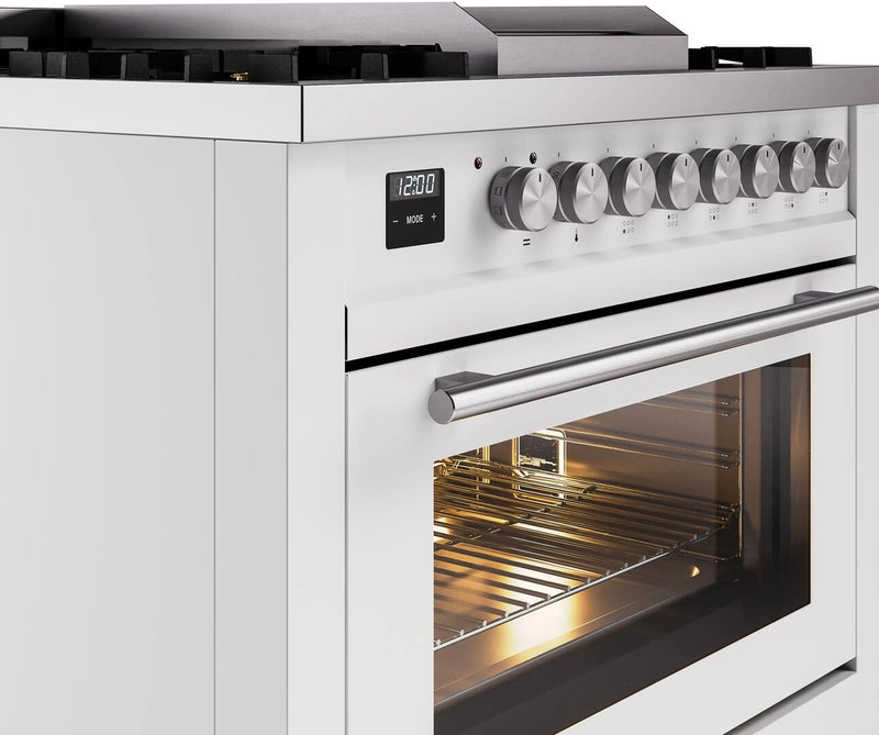 ILVE Professional Plus II 36-Inch Freestanding Dual Fuel Range with 6 Sealed Burner and Removable Griddle in White (UP36FWMPWH)