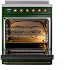 ILVE Nostalgie II 30-Inch Freestanding Electric Induction Range in Emerald Green with Bronze Trim (UPI304NMPEGB)