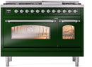 ILVE Nostalgie II 48-Inch Dual Fuel Freestanding Range with Removable Griddle in Emerald Green with Chrome Trim (UP48FNMPEGC)
