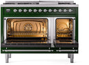 ILVE Nostalgie II 48-Inch Dual Fuel Freestanding Range with Removable Griddle in Emerald Green with Chrome Trim (UP48FNMPEGC)