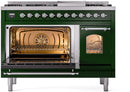 ILVE Nostalgie II 48-Inch Dual Fuel Freestanding Range with Removable Griddle in Emerald Green with Chrome Trim (UP48FNMPEGC)