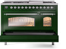 ILVE Nostalgie II 48-Inch Dual Fuel Freestanding Range with Removable Griddle in Emerald Green with Chrome Trim (UP48FNMPEGC)