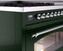 ILVE Nostalgie II 48-Inch Dual Fuel Freestanding Range with Removable Griddle in Emerald Green with Chrome Trim (UP48FNMPEGC)