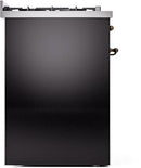 ILVE Nostalgie II 30-Inch Dual Fuel Freestanding Range in Glossy Black with Bronze Trim (UP30NMPBKB)