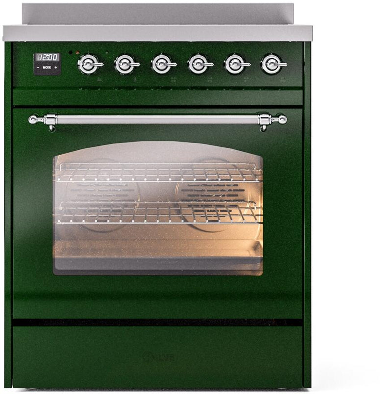 ILVE Nostalgie II 30-Inch Freestanding Electric Induction Range in Emerald Green with Chrome Trim (UPI304NMPEGC)