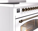 ILVE Nostalgie II 48-Inch Freestanding Electric Induction Range in White with Bronze Trim (UPI486NMPWHB)
