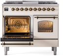 ILVE Nostalgie II 40-Inch Dual Fuel Freestanding Range with Removable Griddle in Antique White with Bronze Trim (UPD40FNMPAWB)