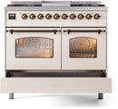 ILVE Nostalgie II 40-Inch Dual Fuel Freestanding Range with Removable Griddle in Antique White with Bronze Trim (UPD40FNMPAWB)