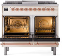 ILVE Nostalgie II 40-Inch Dual Fuel Freestanding Range with Removable Griddle in Antique White with Copper Trim (UPD40FNMPAWP)