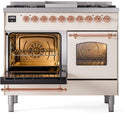 ILVE Nostalgie II 40-Inch Dual Fuel Freestanding Range with Removable Griddle in Antique White with Copper Trim (UPD40FNMPAWP)