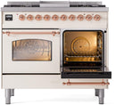 ILVE Nostalgie II 40-Inch Dual Fuel Freestanding Range with Removable Griddle in Antique White with Copper Trim (UPD40FNMPAWP)