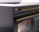 ILVE Nostalgie II 40-Inch Freestanding Electric Induction Range in Glossy Black with Brass Trim (UPDI406NMPBKG)