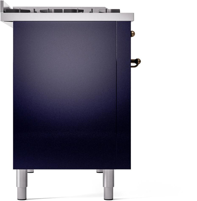 ILVE Nostalgie II 48-Inch Dual Fuel Freestanding Range with Removable Griddle in Midnight Blue with Bronze Trim (UP48FNMPMBB)