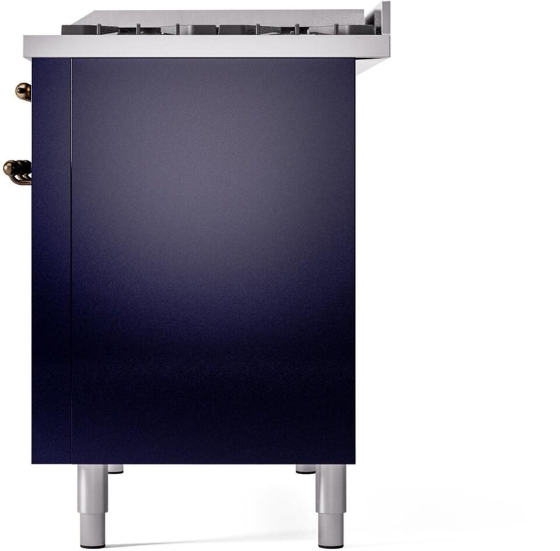 ILVE Nostalgie II 48-Inch Dual Fuel Freestanding Range with Removable Griddle in Midnight Blue with Bronze Trim (UP48FNMPMBB)