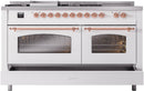 ILVE Nostalgie II 60-Inch Dual Fuel Freestanding Range with Removable Griddle in White with Copper Trim (UP60FSNMPWHP)