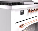 ILVE Nostalgie II 60-Inch Dual Fuel Freestanding Range with Removable Griddle in White with Copper Trim (UP60FSNMPWHP)