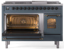 ILVE Nostalgie II 48-Inch Dual Fuel Freestanding Range with Removable Griddle in Blue Grey with Bronze Trim (UP48FNMPBGB)