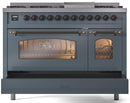 ILVE Nostalgie II 48-Inch Dual Fuel Freestanding Range with Removable Griddle in Blue Grey with Bronze Trim (UP48FNMPBGB)