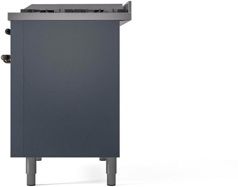 ILVE Nostalgie II 48-Inch Dual Fuel Freestanding Range with Removable Griddle in Blue Grey with Bronze Trim (UP48FNMPBGB)