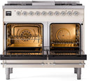 ILVE Nostalgie II 40-Inch Dual Fuel Freestanding Range  with Removable Griddle in Antique White with Chrome Trim (UPD40FNMPAWC)
