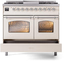 ILVE Nostalgie II 40-Inch Dual Fuel Freestanding Range  with Removable Griddle in Antique White with Chrome Trim (UPD40FNMPAWC)