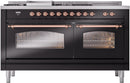 ILVE Nostalgie II 60-Inch Dual Fuel Freestanding Range with Removable Griddle in Glossy Black with Copper Trim (UP60FSNMPBKP)