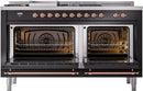 ILVE Nostalgie II 60-Inch Dual Fuel Freestanding Range with Removable Griddle in Glossy Black with Copper Trim (UP60FSNMPBKP)