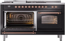 ILVE Nostalgie II 60-Inch Dual Fuel Freestanding Range with Removable Griddle in Glossy Black with Copper Trim (UP60FSNMPBKP)