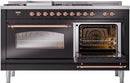 ILVE Nostalgie II 60-Inch Dual Fuel Freestanding Range with Removable Griddle in Glossy Black with Copper Trim (UP60FSNMPBKP)