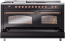 ILVE Nostalgie II 60-Inch Dual Fuel Freestanding Range with Removable Griddle in Glossy Black with Copper Trim (UP60FSNMPBKP)