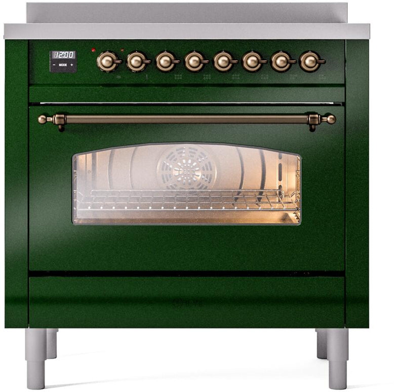 ILVE Nostalgie II 36-Inch Freestanding Electric Induction Range in Emerald Green with Bronze Trim (UPI366NMPEGB)