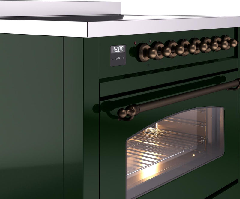 ILVE Nostalgie II 36-Inch Freestanding Electric Induction Range in Emerald Green with Bronze Trim (UPI366NMPEGB)