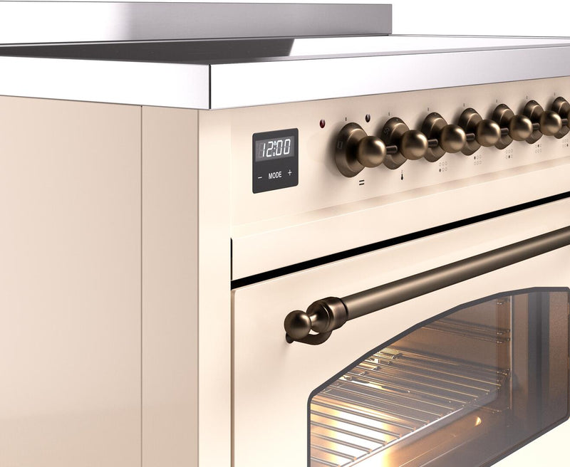 ILVE Nostalgie II 48-Inch Freestanding Electric Induction Range in Antique White with Bronze Trim (UPI486NMPAWB)