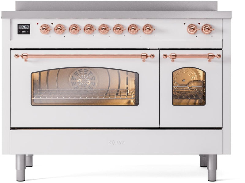 ILVE Nostalgie II 48-Inch Freestanding Electric Induction Range in White with Copper Trim (UPI486NMPWHP)