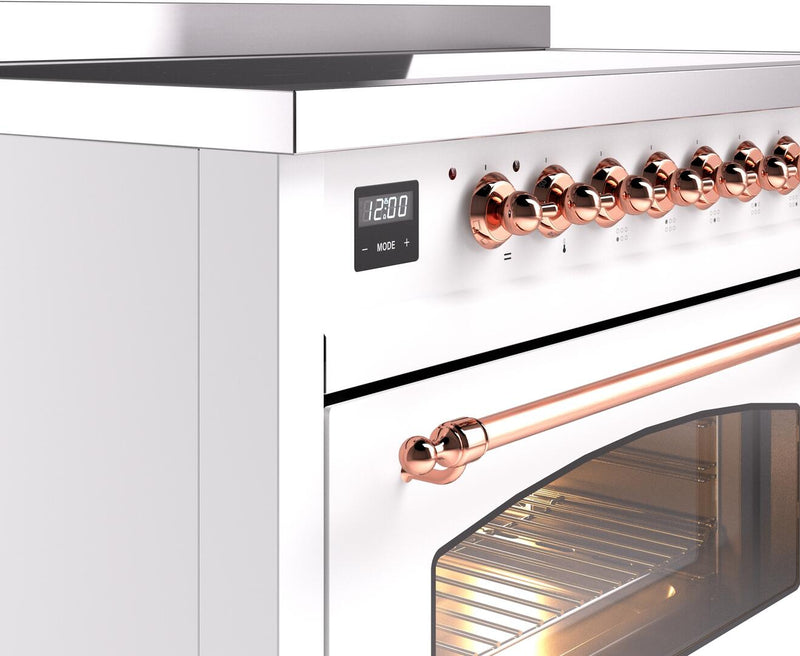 ILVE Nostalgie II 48-Inch Freestanding Electric Induction Range in White with Copper Trim (UPI486NMPWHP)
