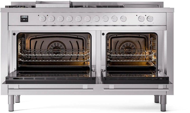 ILVE 60-Inch Professional Plus II Freestanding Dual Fuel Range with 7 Gas Burner and Removable Griddle in Stainless Steel (UP60FSWMPSS)